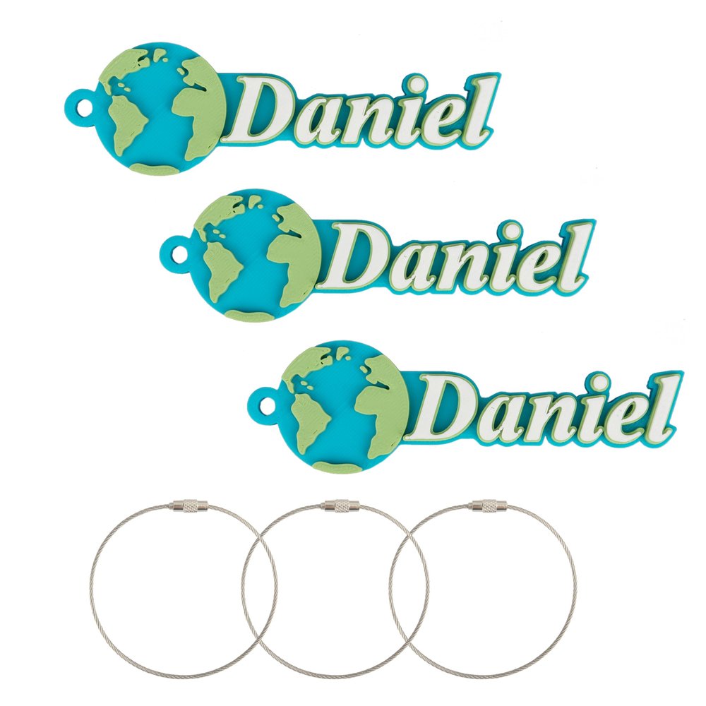 3 Pcs,3D Printed Earth Personalized Name Tag,Hard Plastic Personalized Key Chain, Customized Name Text Tag, Luggage Tag, Backpack Tag, Lunch Box Tag,Water Bottles Tag, Beach Bag Tag