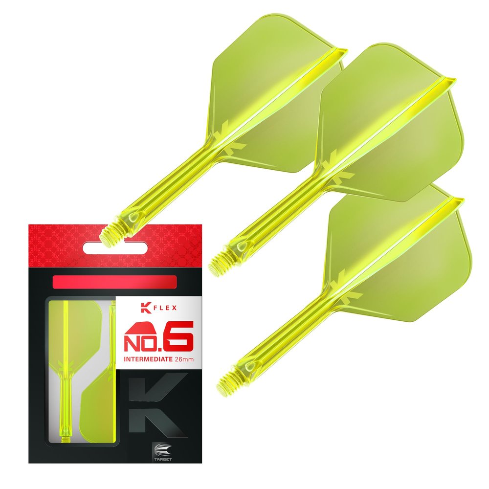 Target Darts K Flex Integrated Dart Flight and Shaft, No.6 Yellow (Intermediate) | 3-Pack K-Flex - No. 6, Kflex Precision-Molded 2-in-1 Dart Flights and Dart Shaft | Professional Dart Accessories