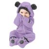 Newborn Baby Boy Girl Fleece Jumpsuit Bear Ears Footed Hooded Romper Zip up Winter Thick Warm Coat (Purple, 3-6 Months) view 1
