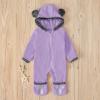 Newborn Baby Boy Girl Fleece Jumpsuit Bear Ears Footed Hooded Romper Zip up Winter Thick Warm Coat (Purple, 3-6 Months) view 4