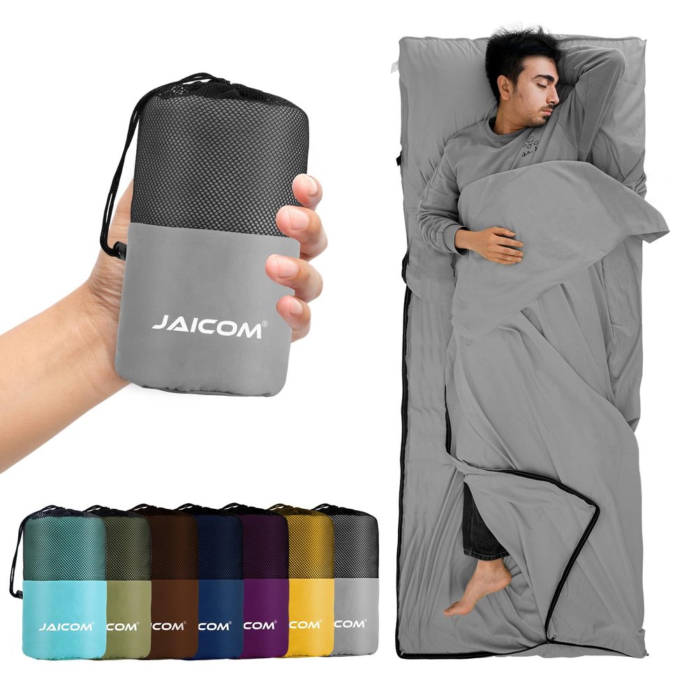 JAICOM Sleeping Bag Liner, Adult Sleep Sack & Travel Sheets, Ultralight and Portable Camping Sheets - Suitable for Hotel, Camping, Hostels, Business Trips, Tanning, Bed, Backpacking (Silver Gray)