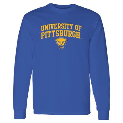 AL02 - Pittsburgh Panthers Arch Logo - University Sports Team Long Sleeve T Shirt - 3X-Large - Royal