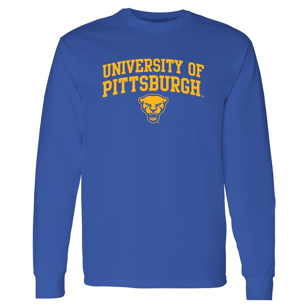 AL02 - Pittsburgh Panthers Arch Logo - University Sports Team Long Sleeve T Shirt - 3X-Large - Royal