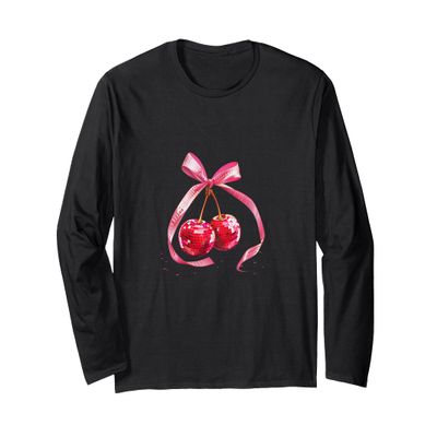 Cherries Pink Bow Coquette Aesthetics Y2K Cherry Girl Women Long Sleeve T-Shirt