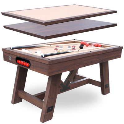 Freetime Fun 54" Bumper Pool Table for Adults and Kids Game Room, Poker Table Top, Comes with 2 48-in Cues, 10 Balls, and More, Sturdily Built (Espresso with Top)
