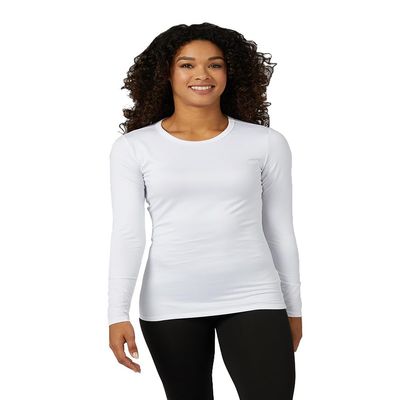 32 Degrees Heat Women's Lightweight Crew Baselayer Top | Form Fitting | Long Sleeve | 4-Way Stretch | Thermal, White, Small