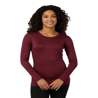32 Degrees Heat Women's Lightweight Crew Baselayer Top | Form Fitting | Long Sleeve | 4-Way Stretch | Thermal, Maroonish, X-Small