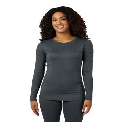 32 Degrees Heat Women's Lightweight Crew Baselayer Top | Form Fitting | Long Sleeve | 4-Way Stretch | Thermal, Charcoal Heather, Large