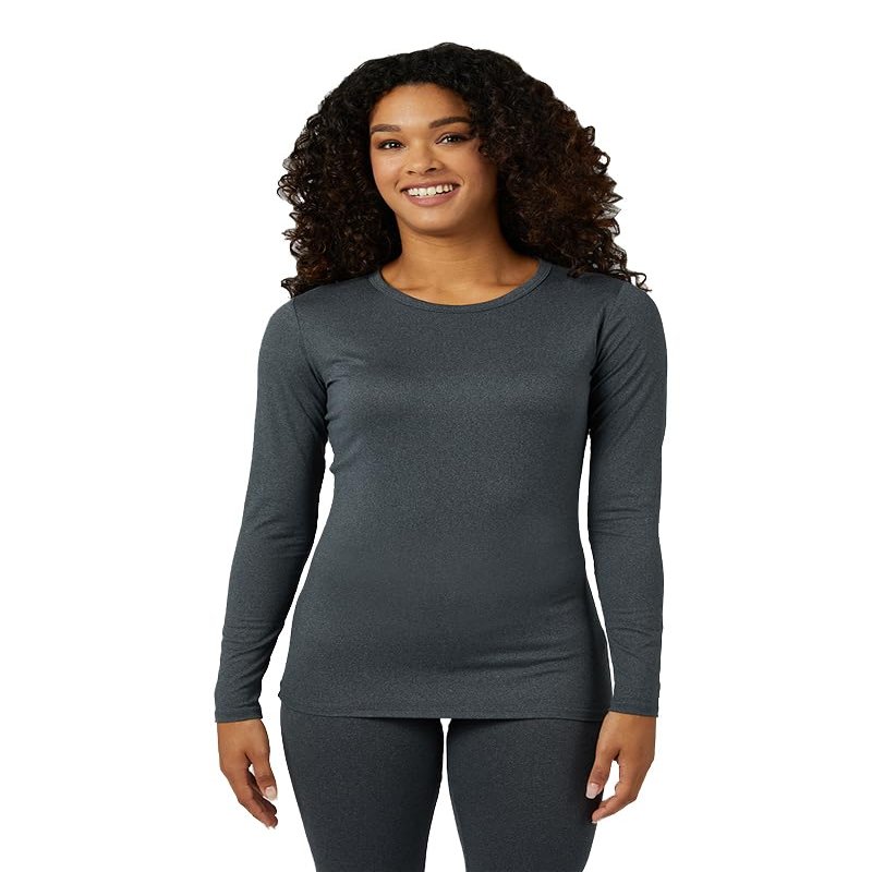 32 Degrees Heat Women's Lightweight Crew Baselayer Top | Form Fitting | Long Sleeve | 4-Way Stretch | Thermal, Charcoal Heather, Large