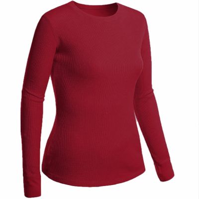 Emmalise Women's Thermal Crew Neck Long Sleeves Fitted Top, Burgundy, X-Large