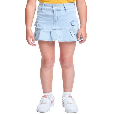 YMI Girls Cargo Pleated Denim Mini Skirt, Celeste Blue, 14