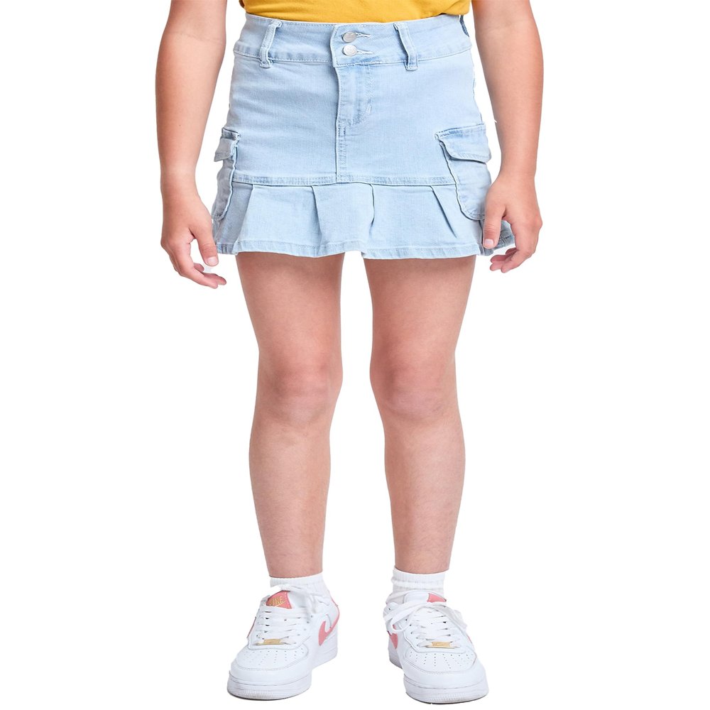 YMI Girls Cargo Pleated Denim Mini Skirt, Celeste Blue, 14
