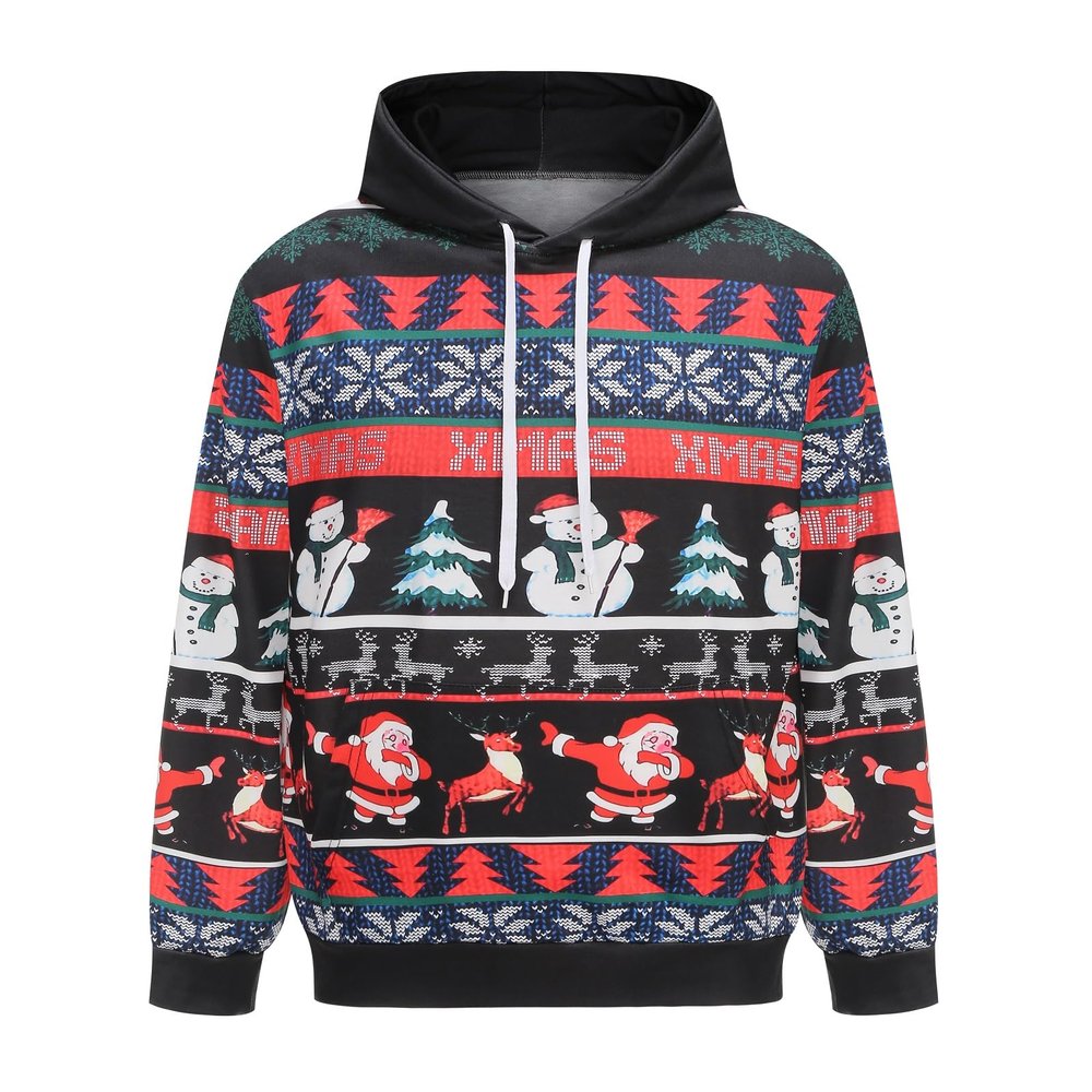 Colorful House Unisex's Ugly Christmas Jumper Sweater Printed Pullover, Novelty 3D Funny Digital Print Hoodied with Pocket Sweatshirt Suit for Couple Men Woman(Snowman Snowflake,Medium)