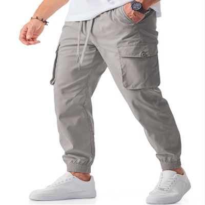 JMIERR Cargo Joggers Pants Men Relaxed Fit Light Weight Casual Elastic Waist Drawstring Stretch Tapered Work Hiking Workout Sweatpants with Pockets Fall Clothing, 2XL, Light Grey