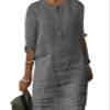 Akivide Womens Casual Cotton Linen Half Sleeve Dress Summer Crew Neck Button Linen Knee Length Dress Loose Solid Midi Dress view 1