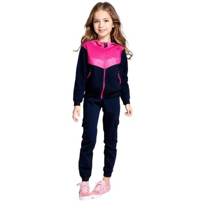 LANZIYAYA Girls Hoodies Full Zip Sweatshirt with Zipper Pocket Jogger Sweatpants Casual Sweatshirt 2 Piece Set (US, Age, 6 Years, Dark blue)