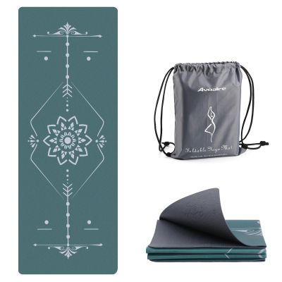 Avoalre Yoga Mat Foldable - Textured Non Slip Exercise Mat -Travel Lightweight Hot Yoga Mat with Carry Bag for Pilates & Home Workouts (72"L x 32"W x 3mm Thick), Green