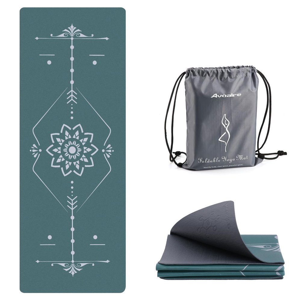 Avoalre Yoga Mat Foldable - Textured Non Slip Exercise Mat -Travel Lightweight Hot Yoga Mat with Carry Bag for Pilates & Home Workouts (72"L x 32"W x 3mm Thick), Green