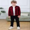 SANGTREE Boys Flannel Shirts Long Sleeve Button Down Plaid Shirts, Shacket Red Black Plaid, 8-9 Years = Tag 150 view 3