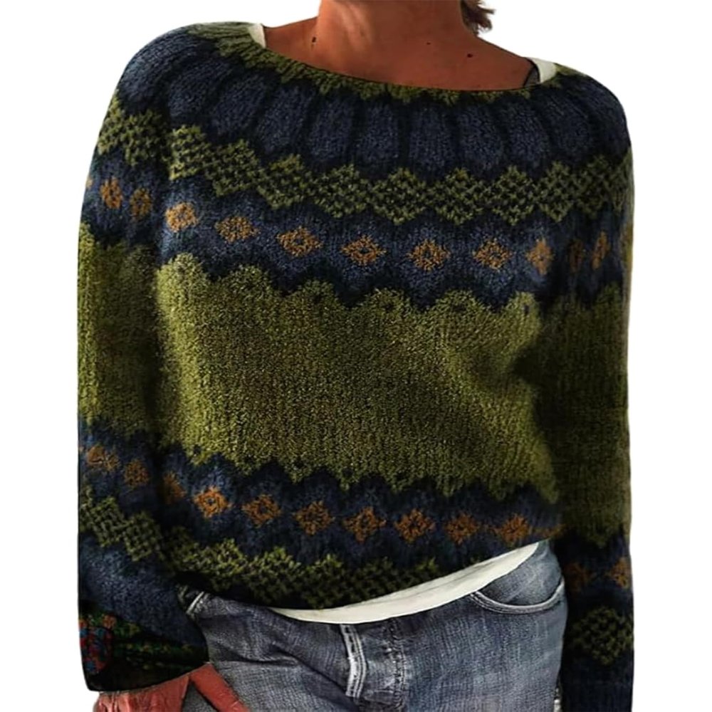 Cropped Ugly Sweaters for Women Vintage Print Long Sleeve Knit Sweater Fall Fair Isle Sweater Casual Loose Pullover Boho Tops Winter 2024