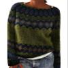 Cropped Ugly Sweaters for Women Vintage Print Long Sleeve Knit Sweater Fall Fair Isle Sweater Casual Loose Pullover Boho Tops Winter 2024 view 1