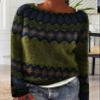 Cropped Ugly Sweaters for Women Vintage Print Long Sleeve Knit Sweater Fall Fair Isle Sweater Casual Loose Pullover Boho Tops Winter 2024 view 2