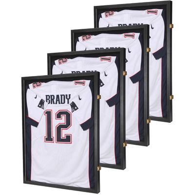 Jersey Wooden Frame Display Case -Shadow Box with 98% UV Protection Acrylic and Hanger for L or XL Baseball Basketball Football Hockey Sport Shirt and Uniform (Black, 4 Packs)