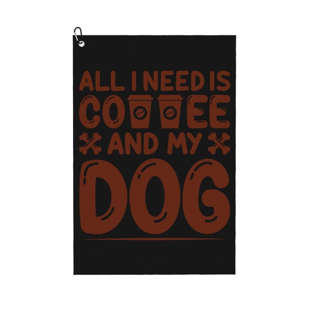 ASEDFGT All I Nee is Coffee and My Dog Golf Towel 16 x 24 Inch Golf Towels for Golf Bags Polyester Golf Towel with Carabiner Clip Men and Women Golf Accessories