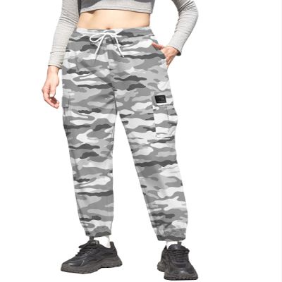 Cromoncent Girls Cargo Pants Elastic Waist Lightweight Outdoor Jogger Pants, Gray White Camo 11-12 Years