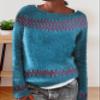 Cropped Ugly Sweaters for Women Vintage Print Crewneck Long Sleeve Knit Sweater Fall Fair Isle Sweater Pullover Boho Tops Winter 2024 view 2