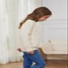Fdqin Girl's Cream Sweater for Girls Ribbed Knit Textured Crew Neck Long Sleeve Pullover Sweater Jumper Top 4-5Y view 3
