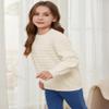 Fdqin Girl's Cream Sweater for Girls Ribbed Knit Textured Crew Neck Long Sleeve Pullover Sweater Jumper Top 4-5Y view 4