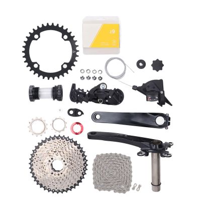 Topyond 9 Speed Groupset 11 to 40T Bike Speed Cassette Crank Shift Freewheels Bike Lever Rear Derailleur Chain Set for MTB Mountain Bike (34T Chainring)