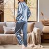 Xiaojmake Women Silk Pajamas Set 2024 Button Down Satin Silk Sleepwear Pj Set Long Sleeve Laple V Neck Loungewear Nightwear Light Blue view 2