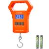 HEETA Fish Scale, 110lb/50kg Digital Portable Hanging Fishing Weight Scale with Backlit LCD Display, Luggage Scale with Non-Slip Large ABS Handle & 2 AAA Batteries, Fishing Gifts Gear for Men, Orange view 1