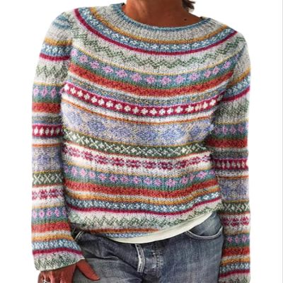 Cropped Ugly Sweaters for Women Vintage Print Long Sleeve Knit Sweater Fall Fair Isle Sweater Casual Loose Pullover Boho Tops Winter 2024