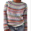 Cropped Ugly Sweaters for Women Vintage Print Long Sleeve Knit Sweater Fall Fair Isle Sweater Casual Loose Pullover Boho Tops Winter 2024 view 1