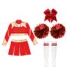 FEESHOW Girls Long Sleeve Cheerleading Outfit Shiny Crop Top with Pleated Skirt Headwear Striped Stockings Flower Balls Red 8 Years view 3
