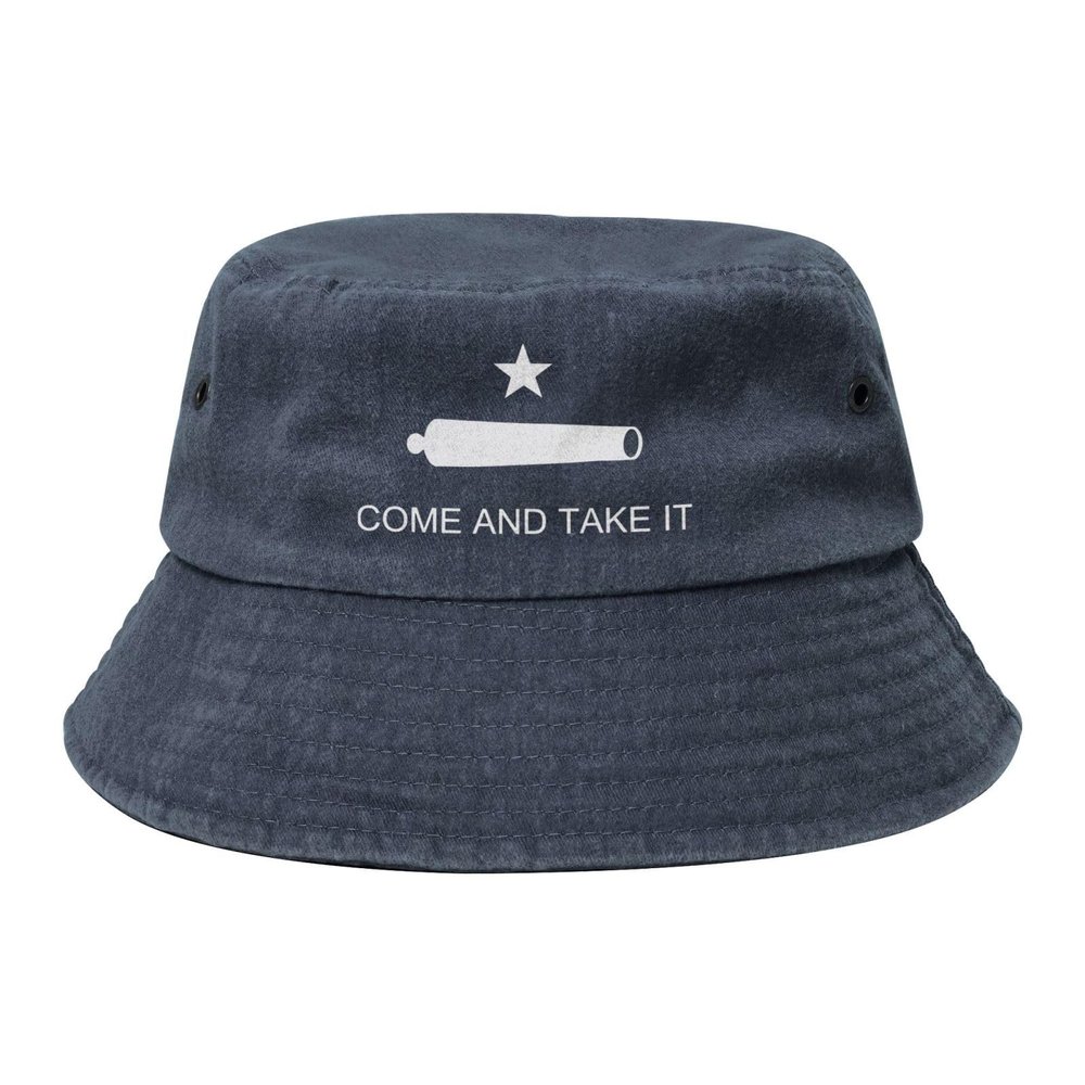 Come and Take It Gonzales Flag Texas Battle Outdoors Washed Denim Fisherman Hat Fishing Hat Bucket Hat Cowboy Hat