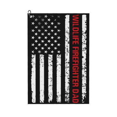 ASEDFGT Firefighter with USA Flag Golf Towel 16 x 24 Inch Golf Towels for Golf Bags Polyester Golf Towel with Carabiner Clip Men and Women Golf Accessories