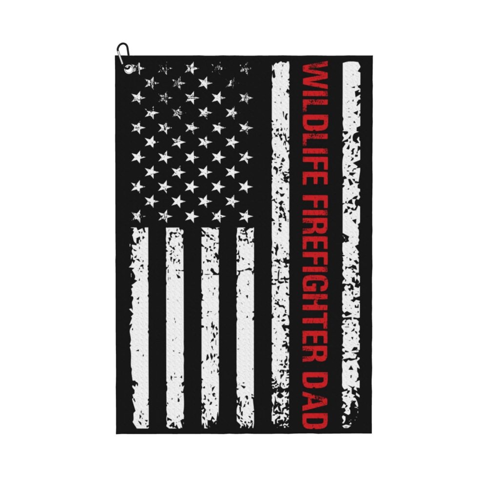 ASEDFGT Firefighter with USA Flag Golf Towel 16 x 24 Inch Golf Towels for Golf Bags Polyester Golf Towel with Carabiner Clip Men and Women Golf Accessories