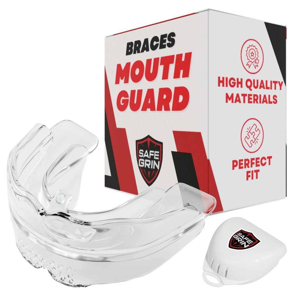 Braces Mouth Guard for Braces for Sports - Premium Silicone Upper & Lower Teeth Protection - Football, Lacrosse, Hockey, Baseball - Fit for Youth and Teens