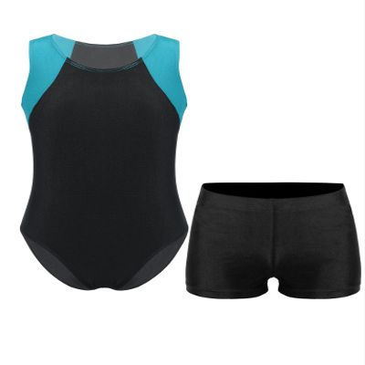 Hansber Kids Boys Gymnastics Leotard Unitard Tumbling Dance Biketard Gym Training Bodysuit Jumpsuit Dancewear Blue Green&Black 16