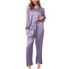 Xiaojmake Women Silk Pajamas Set 2024 Button Down Satin Silk Sleepwear Pj Set Long Sleeve Laple V Neck Loungewear Nightwear Purple view 1