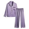 Xiaojmake Women Silk Pajamas Set 2024 Button Down Satin Silk Sleepwear Pj Set Long Sleeve Laple V Neck Loungewear Nightwear Purple view 2
