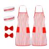 6pcs 1950s Waiter Costume Kit, Red White Striped Apron Chef Hat Red Bow Tie Candy Striper Costume Carnival Costume for Adult Halloween Christmas Cosplay Party view 1