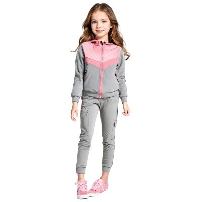 LANZIYAYA Girls Hoodies Full Zip Sweatshirt with Zipper Pocket Jogger Sweatpants Casual Sweatshirt 2 Piece Set (US, Age, 14 Years, Light Gray)