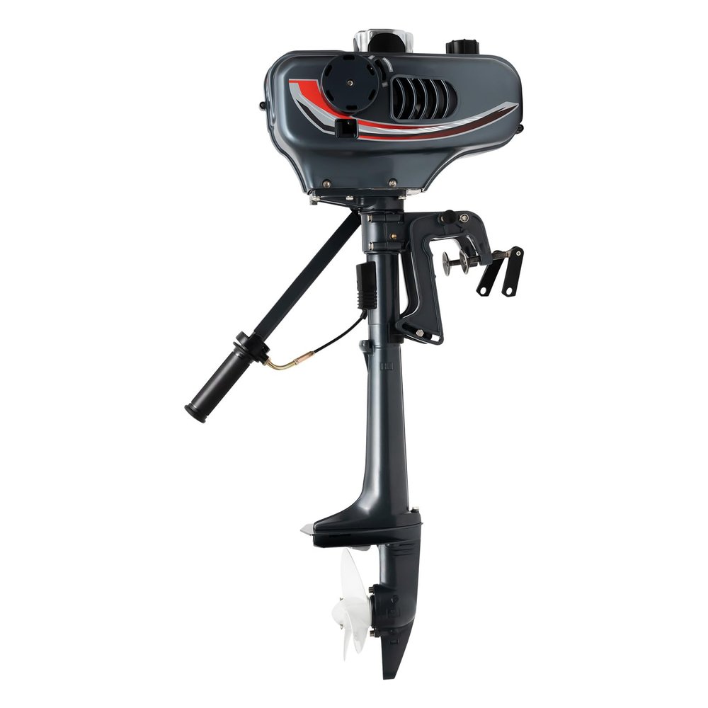 2-Stroke 3.5HP Gas Powered Outboard Boat Motor, 49CC Outboard Motor Boat Engine Half Water-cooling, Gasoline Fishing Boat Engine with CDI System, Outboard Motor for Rubber Boats, Inflatable Boats