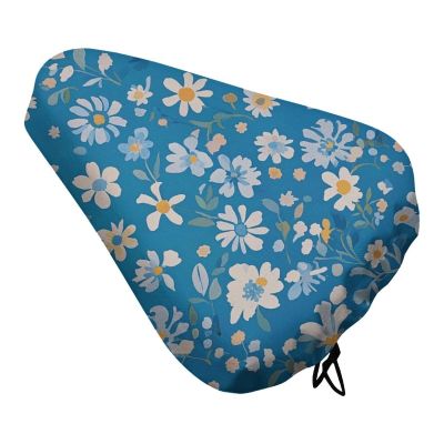 NWGHM Bike Seat Cover Blue Floral Bike Saddle Cover Comfortable Exercise Bike Seat Cushion Waterproof Bicycle Seat Cover with Drawstring Bike Seat Rain Cover for Men Women