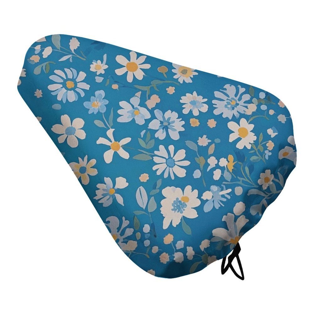 NWGHM Bike Seat Cover Blue Floral Bike Saddle Cover Comfortable Exercise Bike Seat Cushion Waterproof Bicycle Seat Cover with Drawstring Bike Seat Rain Cover for Men Women